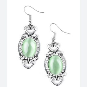 Silver earrings with green catseye stone